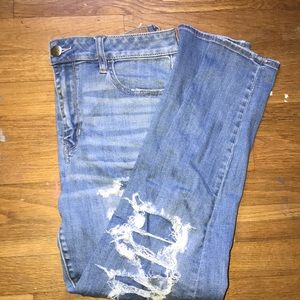 Blue Denim Torn High Waisted Jeans